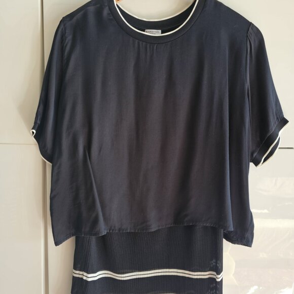 Varsity Layered Jersey Top Black White - Picture 2 of 10